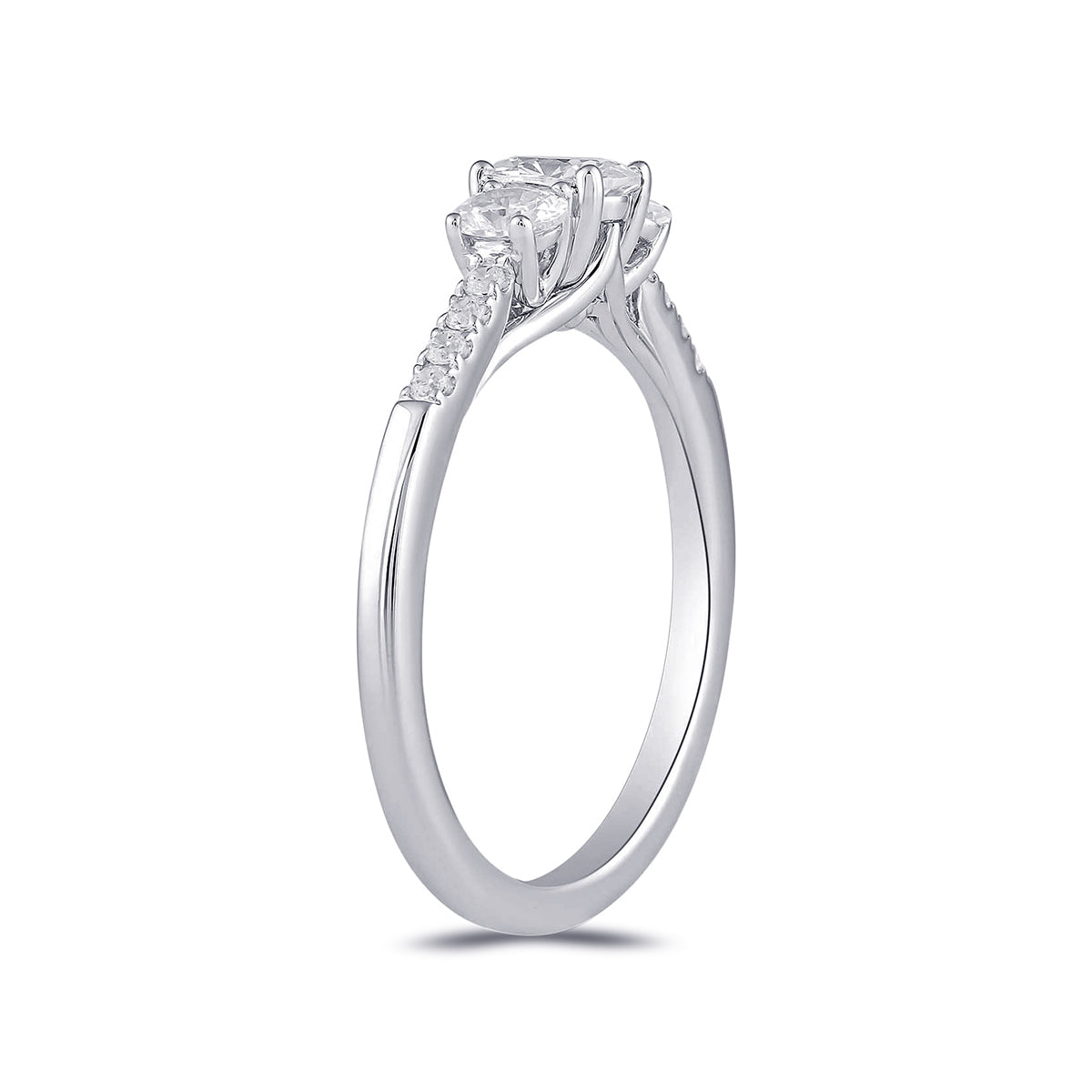 Adamante 3/4 ct. tw. Lab-Grown Oval Diamond Trio Engagement Ring in 14K White Gold front view