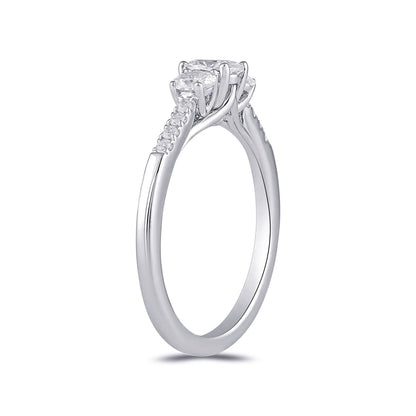 Adamante 3/4 ct. tw. Lab-Grown Oval Diamond Trio Engagement Ring in 14K White Gold front view
