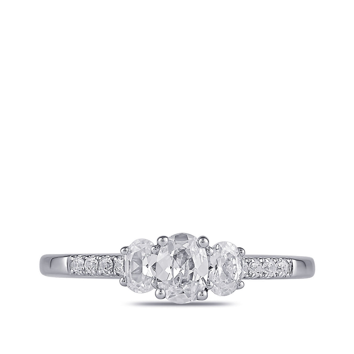 Adamante 3/4 ct. tw. Lab-Grown Oval Diamond Trio Engagement Ring in 14K White Gold close-up detail