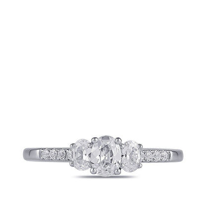 Adamante 3/4 ct. tw. Lab-Grown Oval Diamond Trio Engagement Ring in 14K White Gold close-up detail