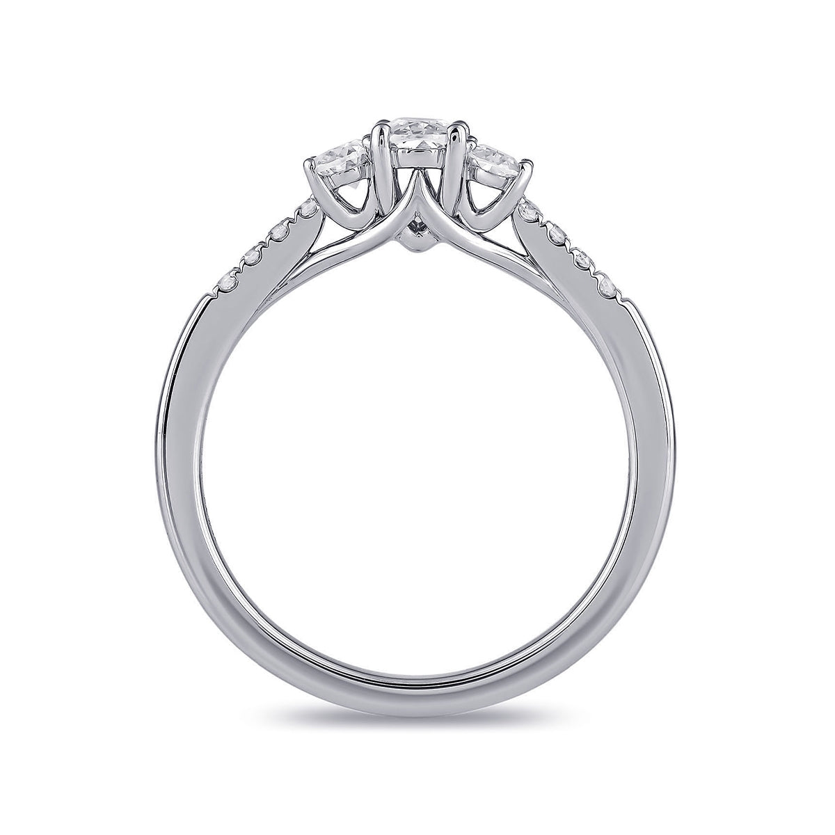 Adamante 3/4 ct. tw. Lab-Grown Oval Diamond Trio Engagement Ring in 14K White Gold side profile