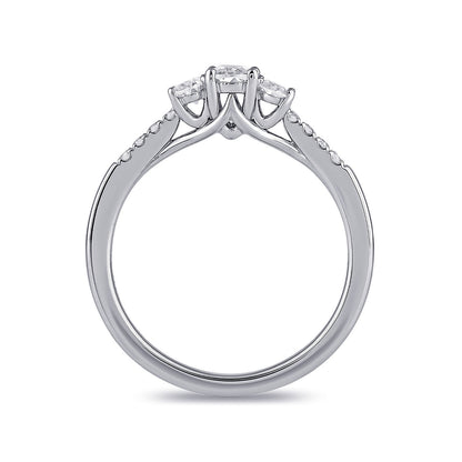 Adamante 3/4 ct. tw. Lab-Grown Oval Diamond Trio Engagement Ring in 14K White Gold side profile