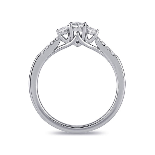 Adamante 3/4 ct. tw. Lab-Grown Oval Diamond Trio Engagement Ring in 14K White Gold side profile