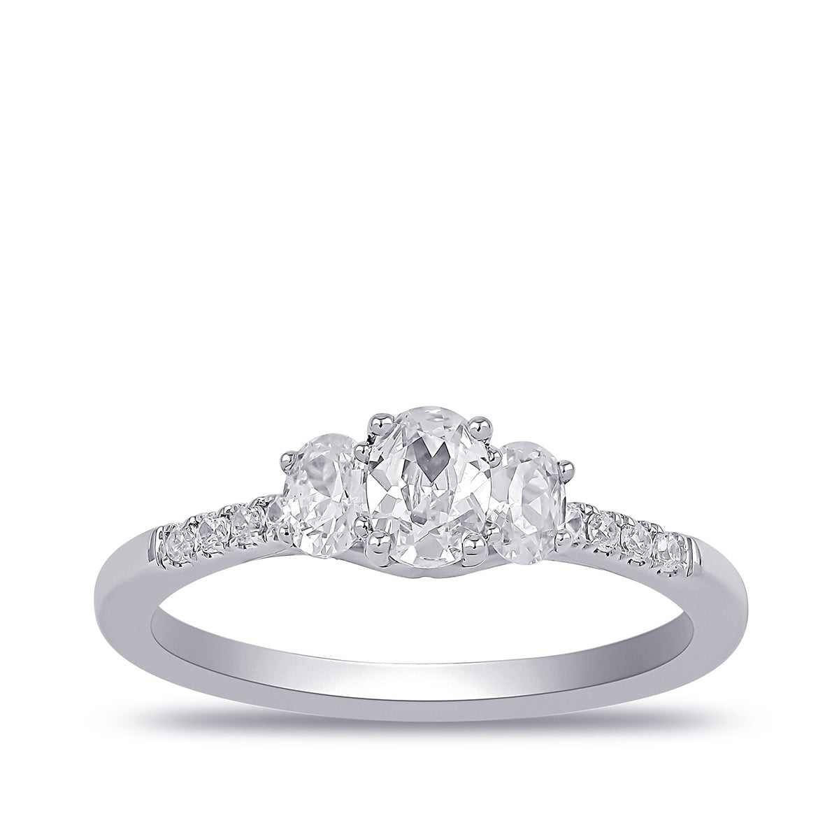 Adamante 3/4 ct. tw. Lab-Grown Oval Diamond Trio Engagement Ring in 14K White Gold