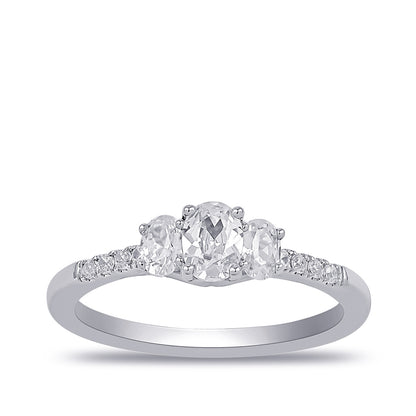 Adamante 3/4 ct. tw. Lab-Grown Oval Diamond Trio Engagement Ring in 14K White Gold