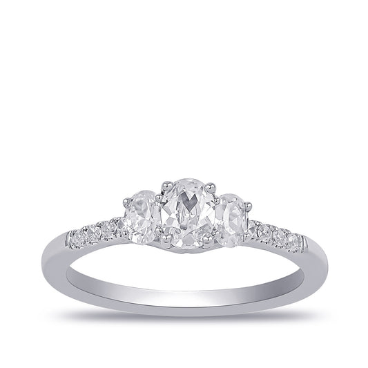 Adamante 3/4 ct. tw. Lab-Grown Oval Diamond Trio Engagement Ring in 14K White Gold