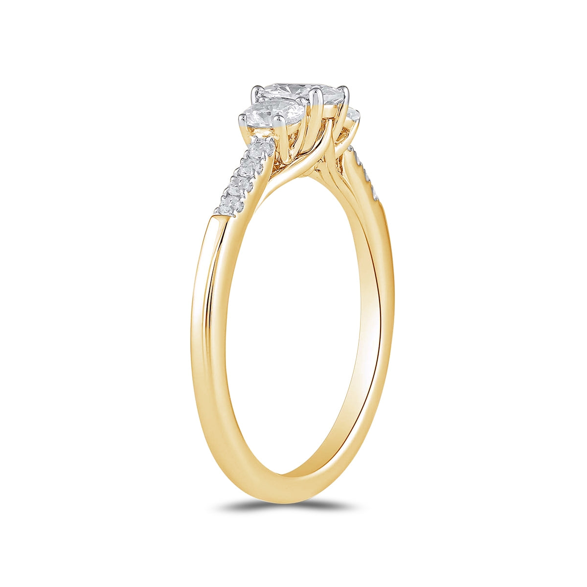 Adamante 3/4 ct. tw. Lab-Grown Oval Diamond Trio Engagement Ring in 14K Yellow Gold front view