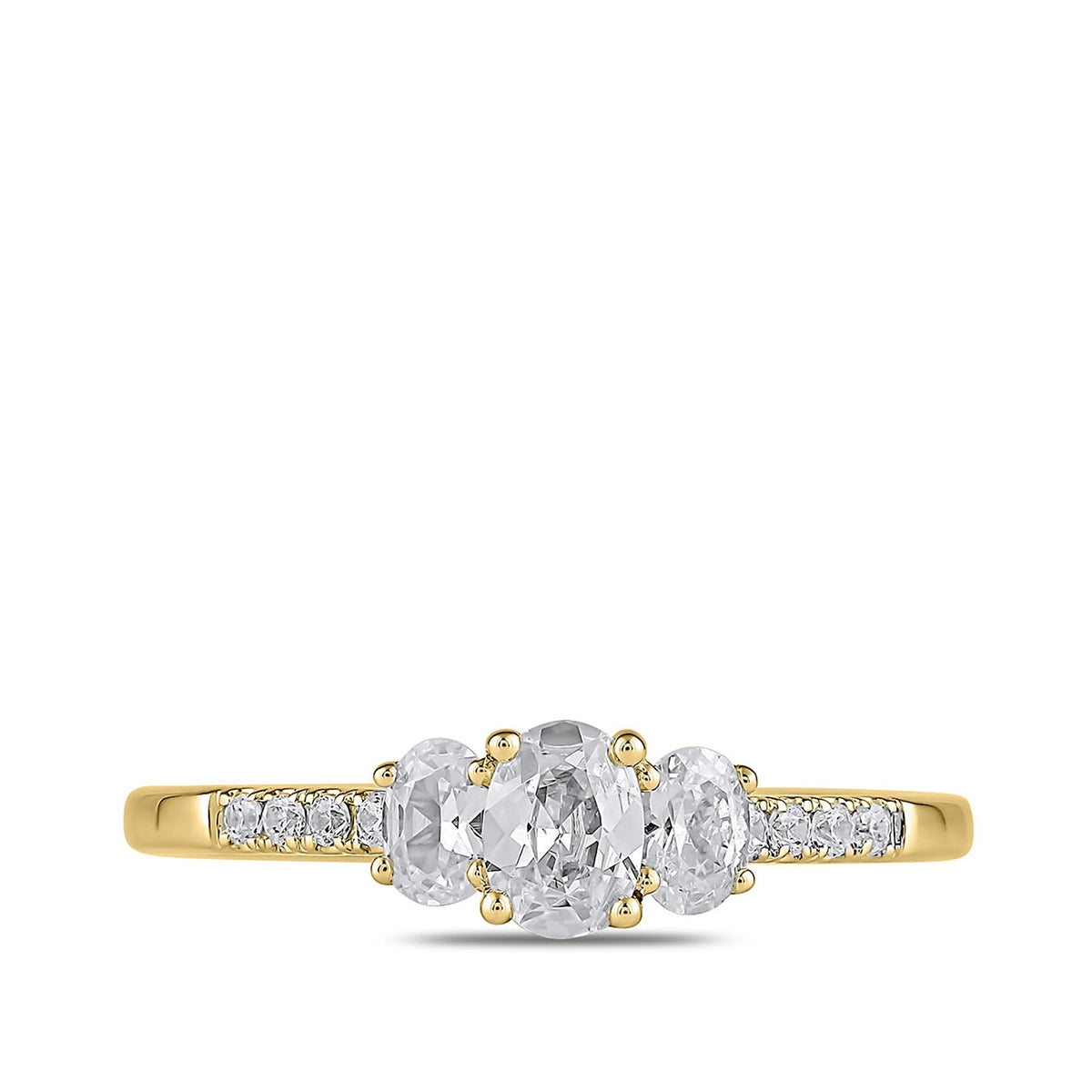 Adamante 3/4 ct. tw. Lab-Grown Oval Diamond Trio Engagement Ring in 14K Yellow Gold close-up detail