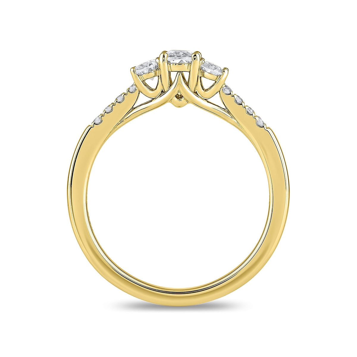 Adamante 3/4 ct. tw. Lab-Grown Oval Diamond Trio Engagement Ring in 14K Yellow Gold side profile