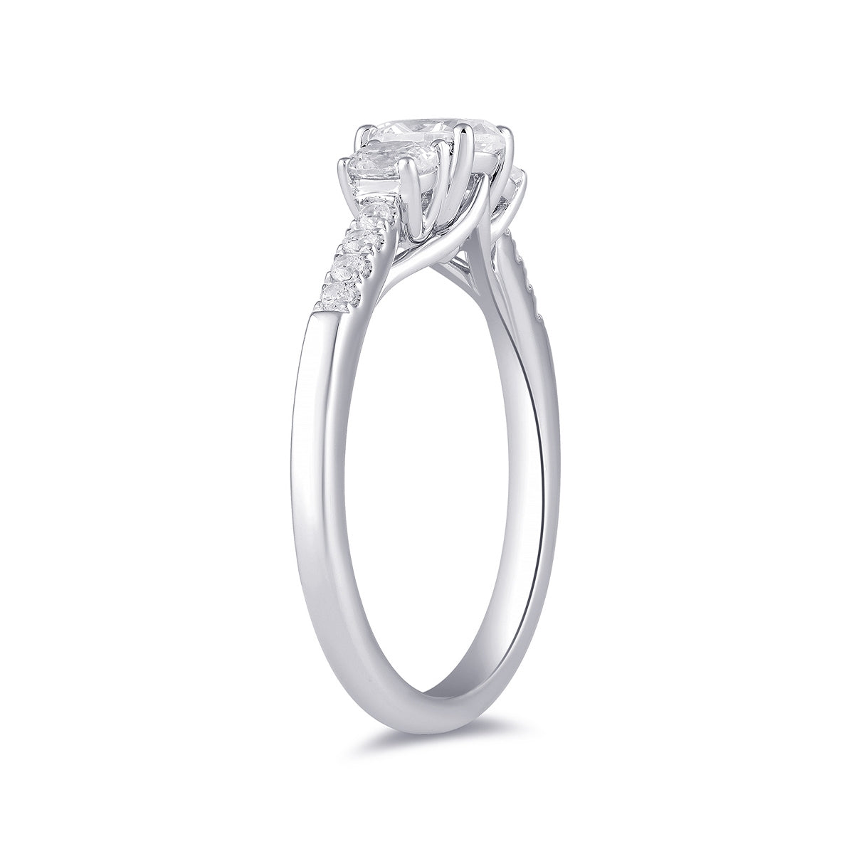 Adamante 1 ct. tw. Lab-Grown Oval Diamond Trio Engagement Ring in 14K White Gold front view