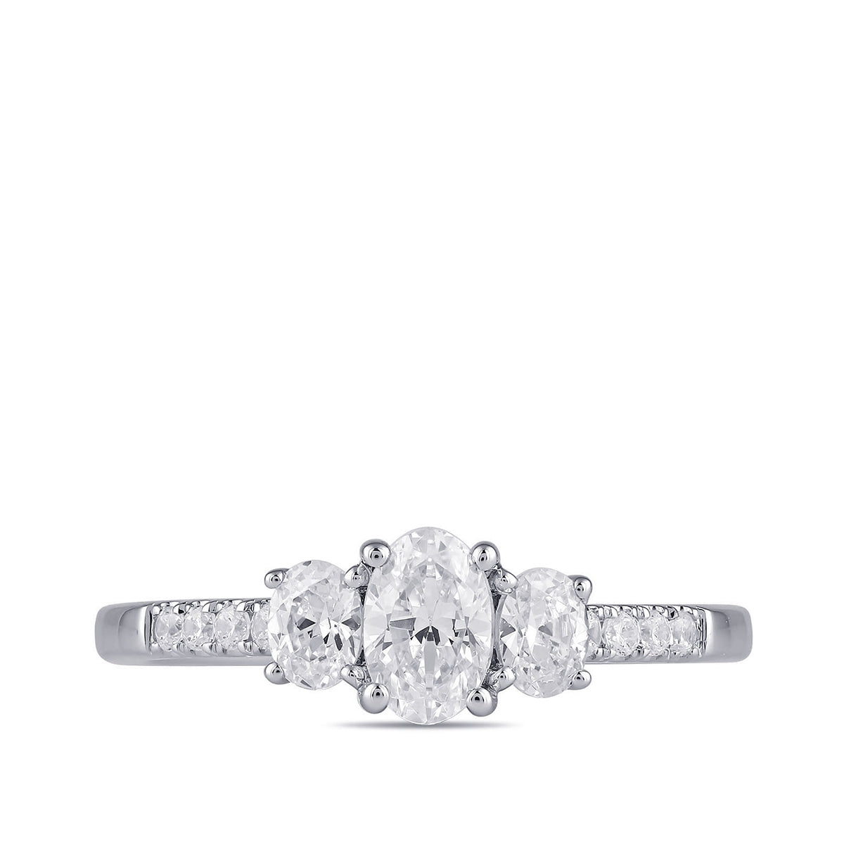 Adamante 1 ct. tw. Lab-Grown Oval Diamond Trio Engagement Ring in 14K White Gold close-up detail