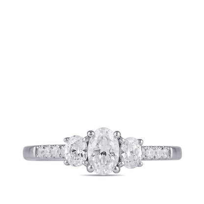 Adamante 1 ct. tw. Lab-Grown Oval Diamond Trio Engagement Ring in 14K White Gold close-up detail