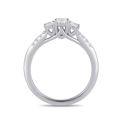 Adamante 1 ct. tw. Lab-Grown Oval Diamond Trio Engagement Ring in 14K White Gold side profile