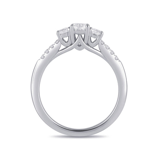 Adamante 1 ct. tw. Lab-Grown Oval Diamond Trio Engagement Ring in 14K White Gold side profile