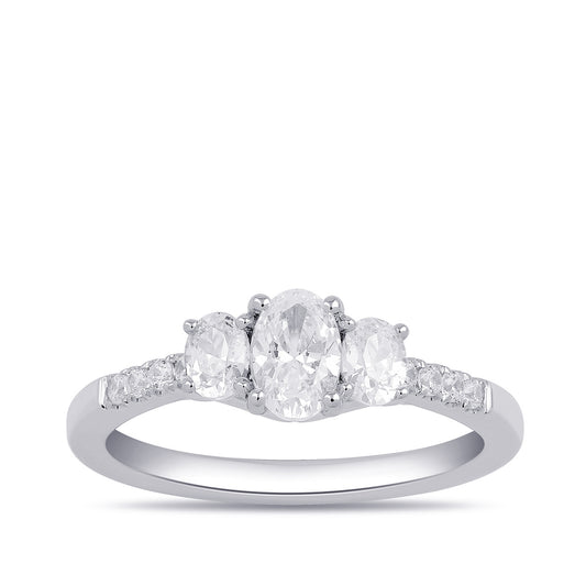 Adamante 1 ct. tw. Lab-Grown Oval Diamond Trio Engagement Ring in 14K White Gold