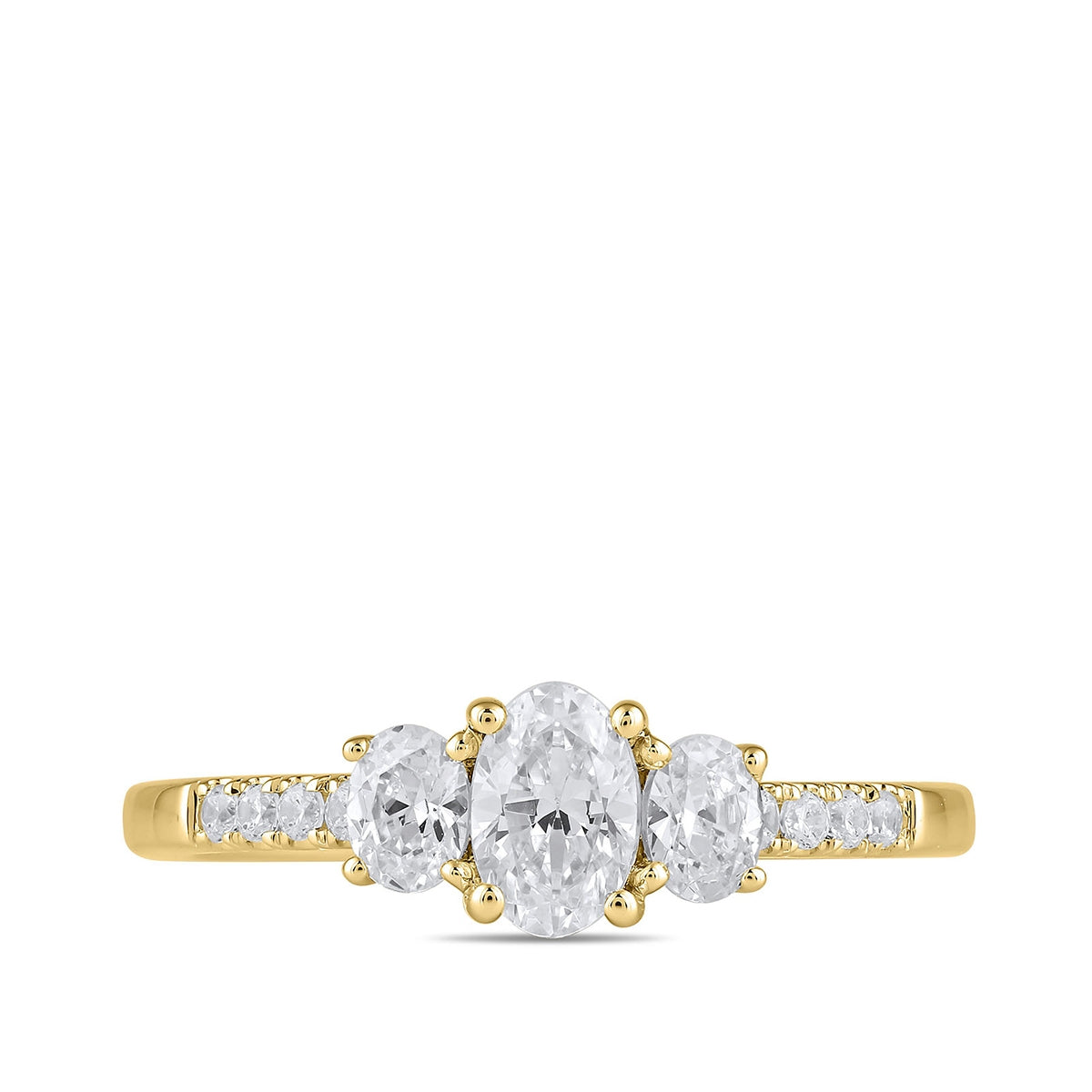 Adamante 1 ct. tw. Lab-Grown Oval Diamond Trio Engagement Ring in 14K Yellow Gold close-up detail