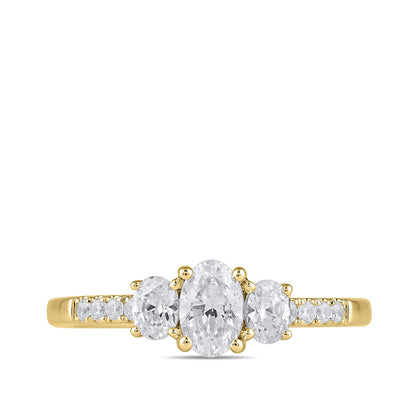 Adamante 1 ct. tw. Lab-Grown Oval Diamond Trio Engagement Ring in 14K Yellow Gold close-up detail