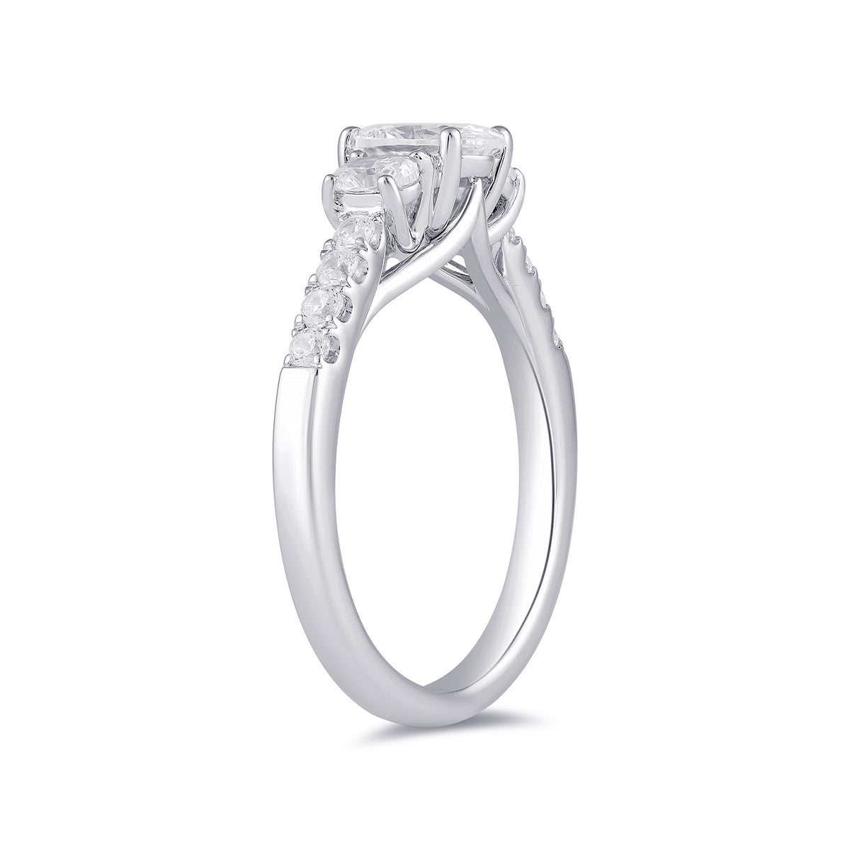 Adamante 1-1/2 ct. tw. Lab-Grown Oval Diamond Trio Engagement Ring in 14K White Gold front view