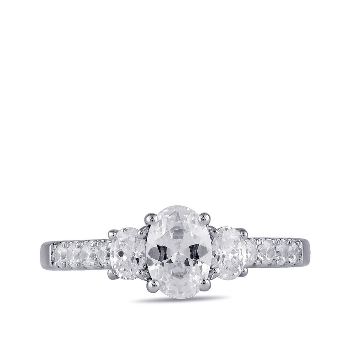 Adamante 1-1/2 ct. tw. Lab-Grown Oval Diamond Trio Engagement Ring in 14K White Gold close-up detail