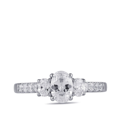 Adamante 1-1/2 ct. tw. Lab-Grown Oval Diamond Trio Engagement Ring in 14K White Gold close-up detail