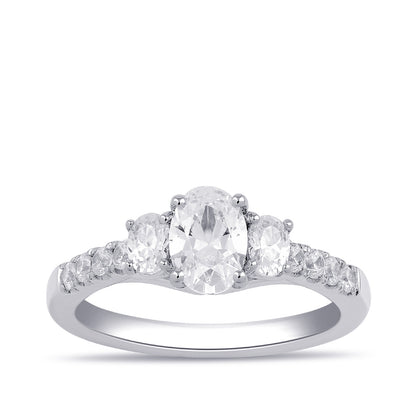 Adamante 1-1/2 ct. tw. Lab-Grown Oval Diamond Trio Engagement Ring in 14K White Gold