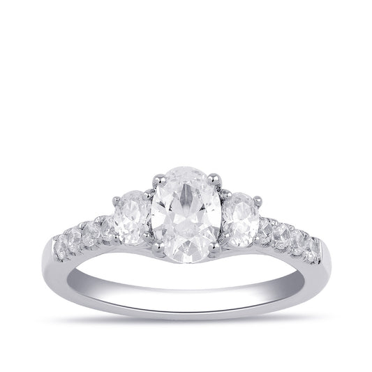 Adamante 1-1/2 ct. tw. Lab-Grown Oval Diamond Trio Engagement Ring in 14K White Gold