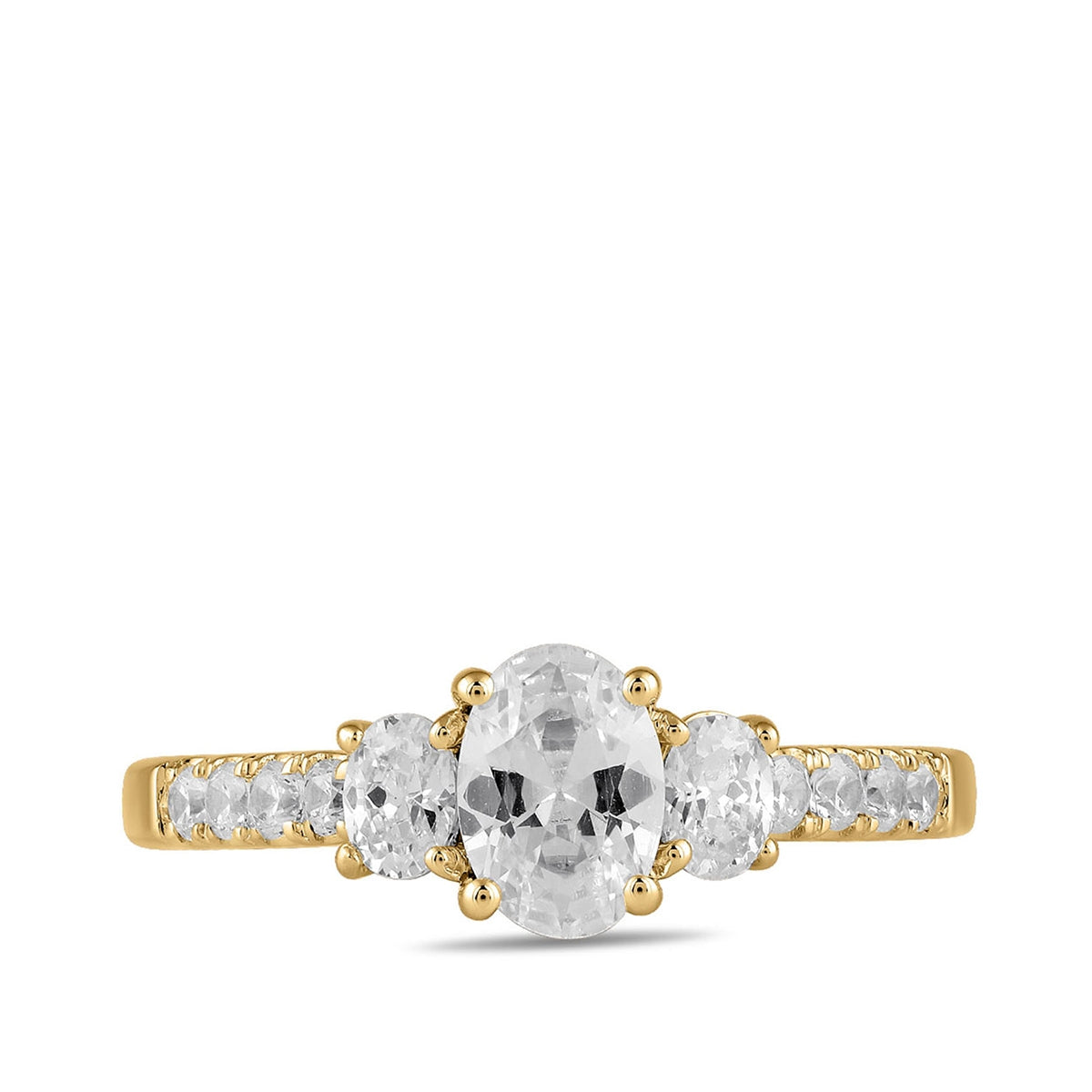 Adamante 1-1/2 ct. tw. Lab-Grown Oval Diamond Trio Engagement Ring in 14K Yellow Gold close-up detail