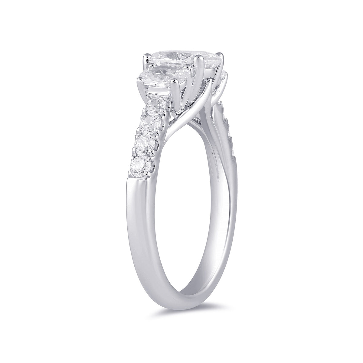 Adamante 2 ct. tw. Lab-Grown Oval Diamond Trio Engagement Ring in 14K White Gold front view