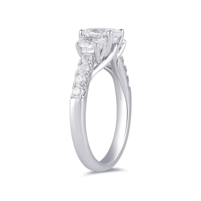 Adamante 2 ct. tw. Lab-Grown Oval Diamond Trio Engagement Ring in 14K White Gold front view