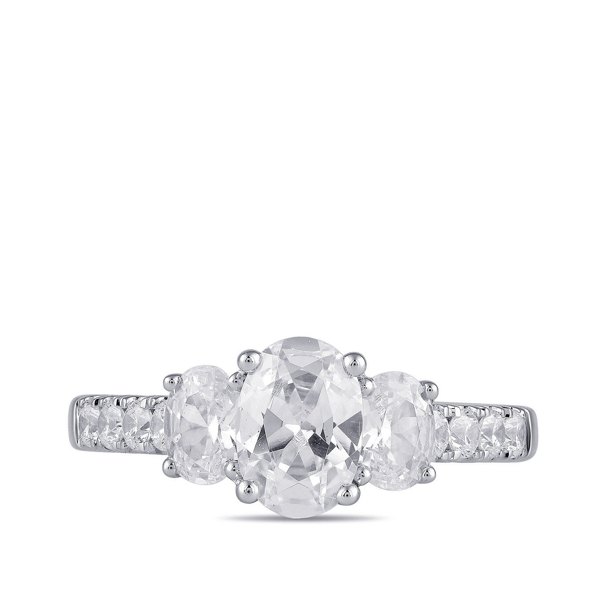 Adamante 2 ct. tw. Lab-Grown Oval Diamond Trio Engagement Ring in 14K White Gold close-up detail