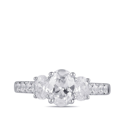 Adamante 2 ct. tw. Lab-Grown Oval Diamond Trio Engagement Ring in 14K White Gold close-up detail