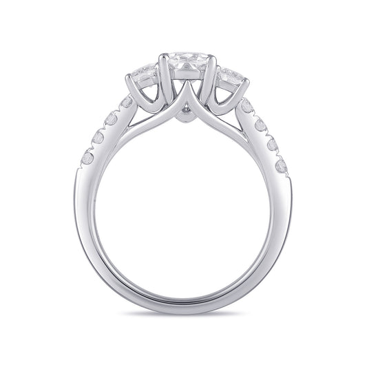 Adamante 2 ct. tw. Lab-Grown Oval Diamond Trio Engagement Ring in 14K White Gold side profile