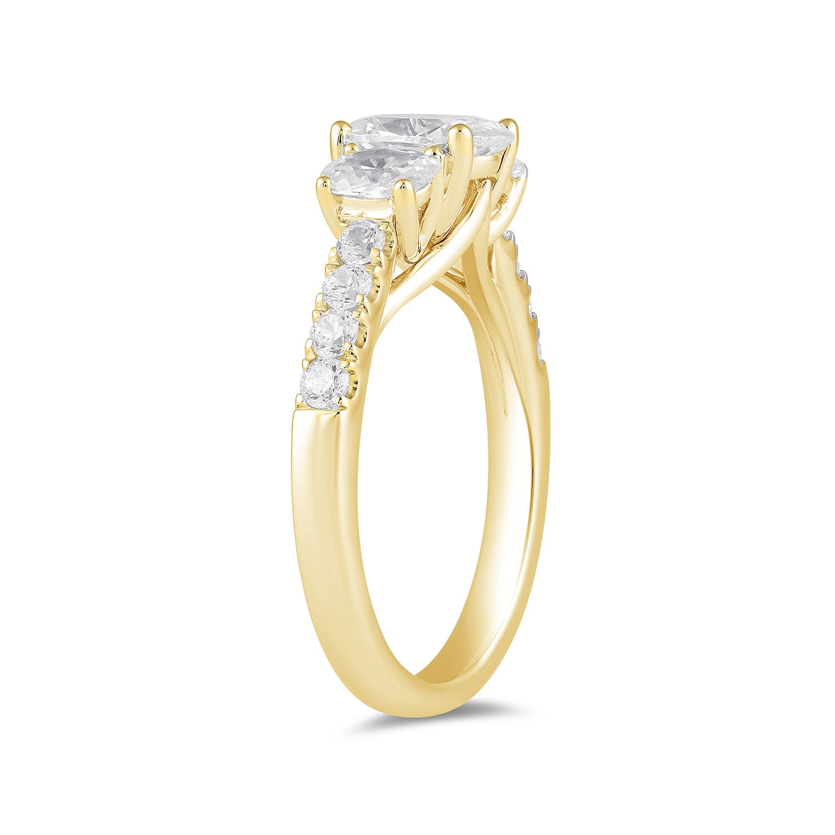 Adamante 2 ct. tw. Lab-Grown Oval Diamond Trio Engagement Ring in 14K Yellow Gold front view