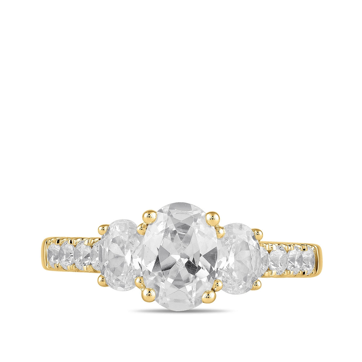 Adamante 2 ct. tw. Lab-Grown Oval Diamond Trio Engagement Ring in 14K Yellow Gold close-up detail