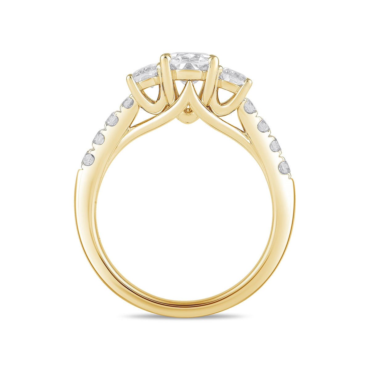 Adamante 2 ct. tw. Lab-Grown Oval Diamond Trio Engagement Ring in 14K Yellow Gold side profile