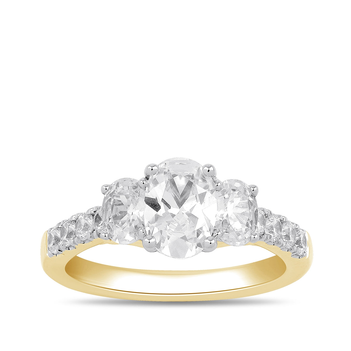 Adamante 2 ct. tw. Lab-Grown Oval Diamond Trio Engagement Ring in 14K Yellow Gold