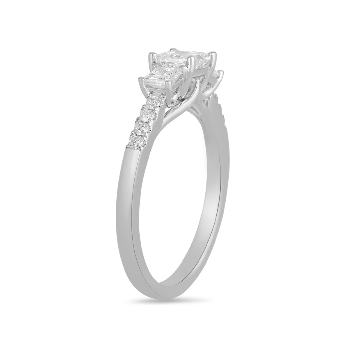 Adamante 2 ct. tw. Lab-Grown Princess Cut Diamond Trio Engagement Ring in 14K White Gold front view
