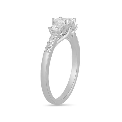 Adamante 2 ct. tw. Lab-Grown Princess Cut Diamond Trio Engagement Ring in 14K White Gold front view