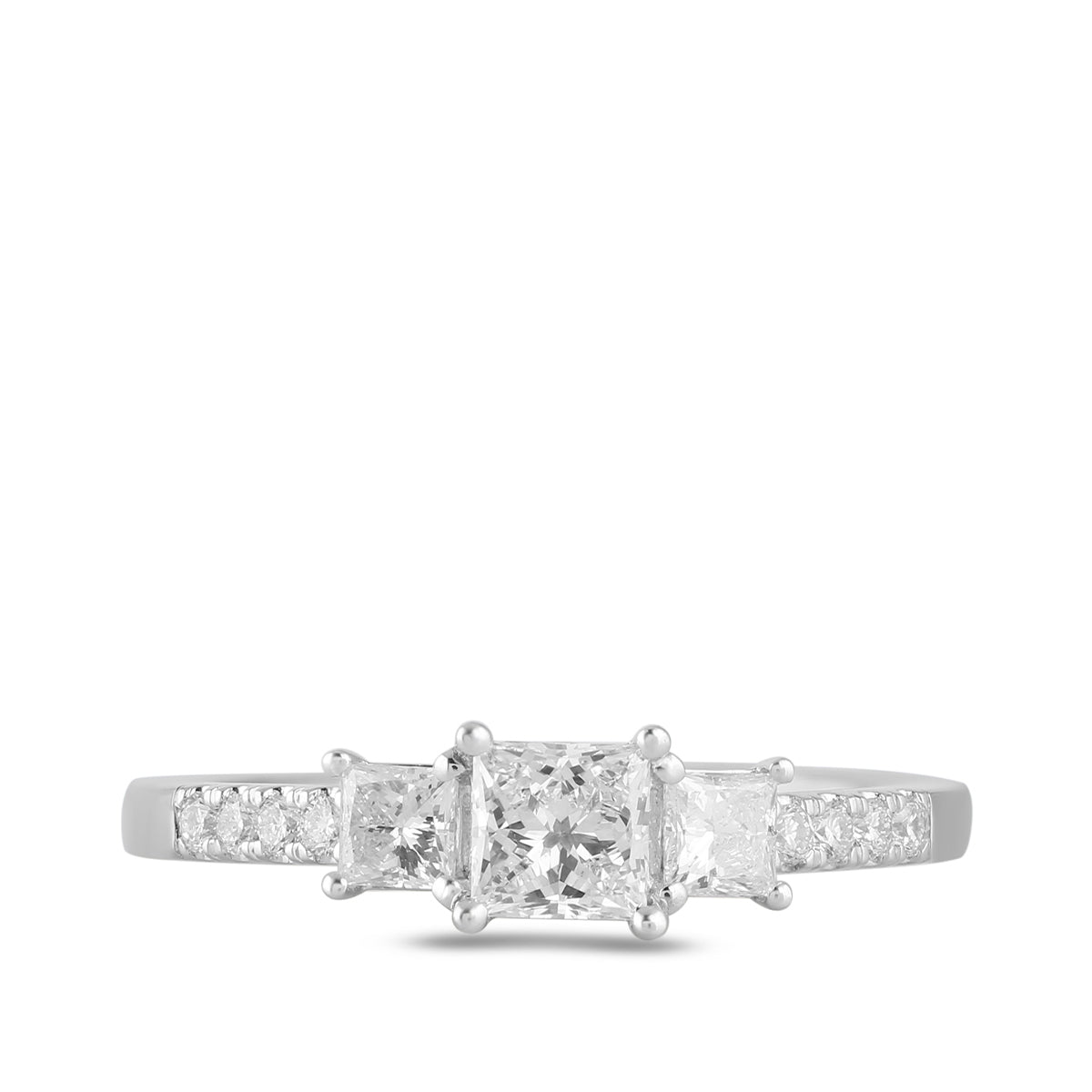 Adamante 2 ct. tw. Lab-Grown Princess Cut Diamond Trio Engagement Ring in 14K White Gold close-up detail