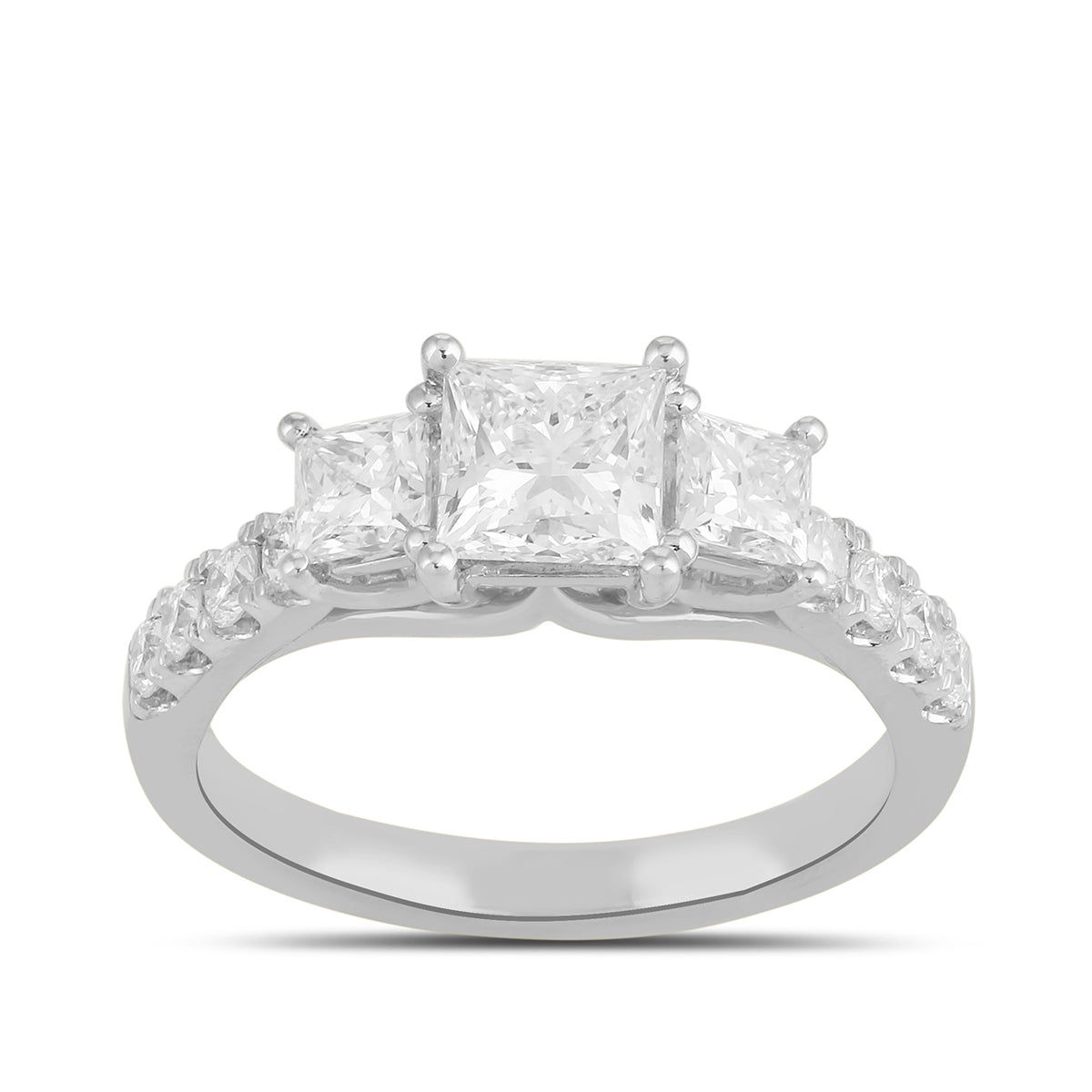Adamante 2 ct. tw. Lab-Grown Princess Cut Diamond Trio Engagement Ring in 14K White Gold