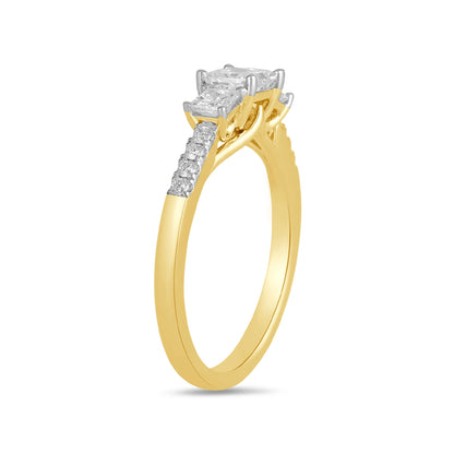Adamante 2 ct. tw. Lab-Grown Princess Cut Diamond Trio Engagement Ring in 14K Yellow Gold front view