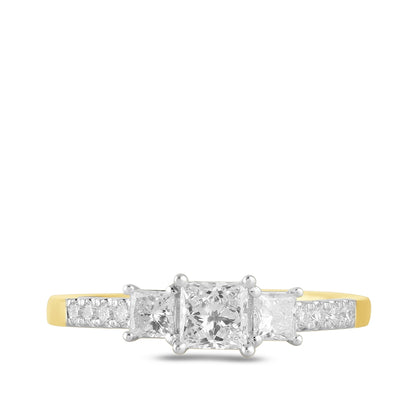 Adamante 2 ct. tw. Lab-Grown Princess Cut Diamond Trio Engagement Ring in 14K Yellow Gold close-up detail