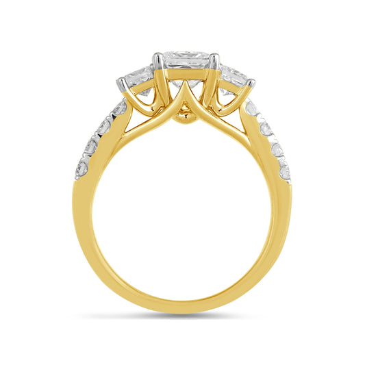 Adamante 2 ct. tw. Lab-Grown Princess Cut Diamond Trio Engagement Ring in 14K Yellow Gold side profile