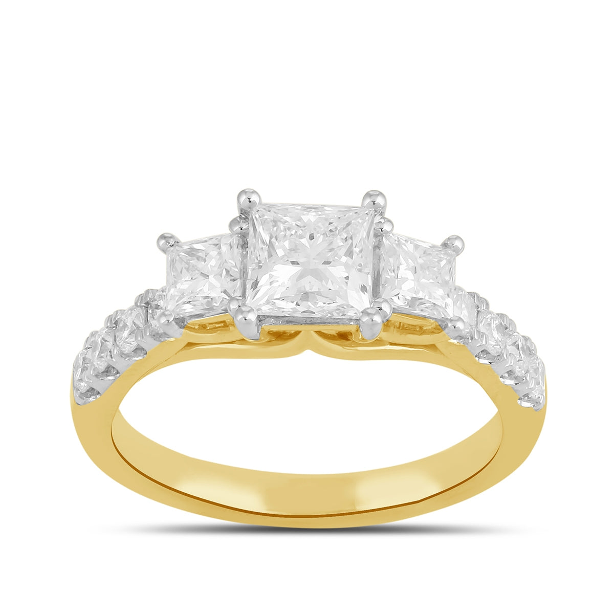 Adamante 2 ct. tw. Lab-Grown Princess Cut Diamond Trio Engagement Ring in 14K Yellow Gold