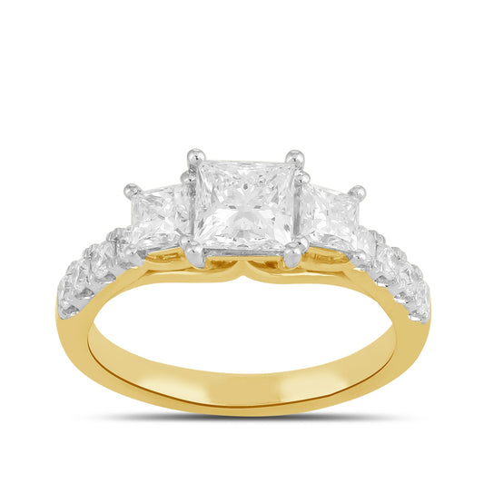 Adamante 2 ct. tw. Lab-Grown Princess Cut Diamond Trio Engagement Ring in 14K Yellow Gold