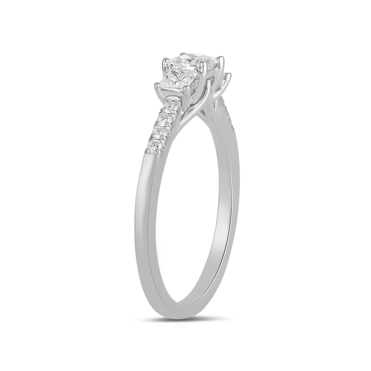Adamante 3/4 ct. tw. Lab-Grown Princess Cut Diamond Trio Engagement Ring in 14K White Gold front view