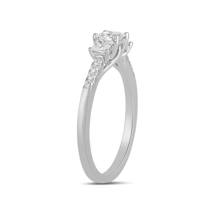 Adamante 3/4 ct. tw. Lab-Grown Princess Cut Diamond Trio Engagement Ring in 14K White Gold front view