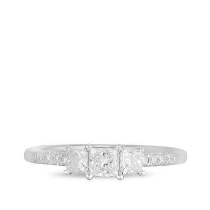 Adamante 3/4 ct. tw. Lab-Grown Princess Cut Diamond Trio Engagement Ring in 14K White Gold close-up detail