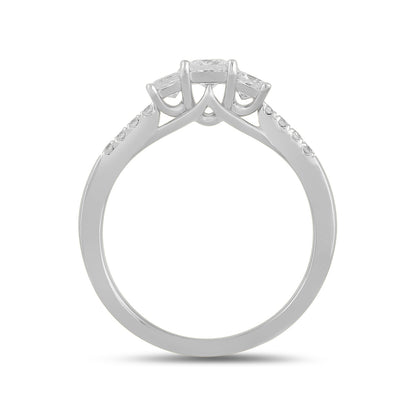 Adamante 3/4 ct. tw. Lab-Grown Princess Cut Diamond Trio Engagement Ring in 14K White Gold side profile