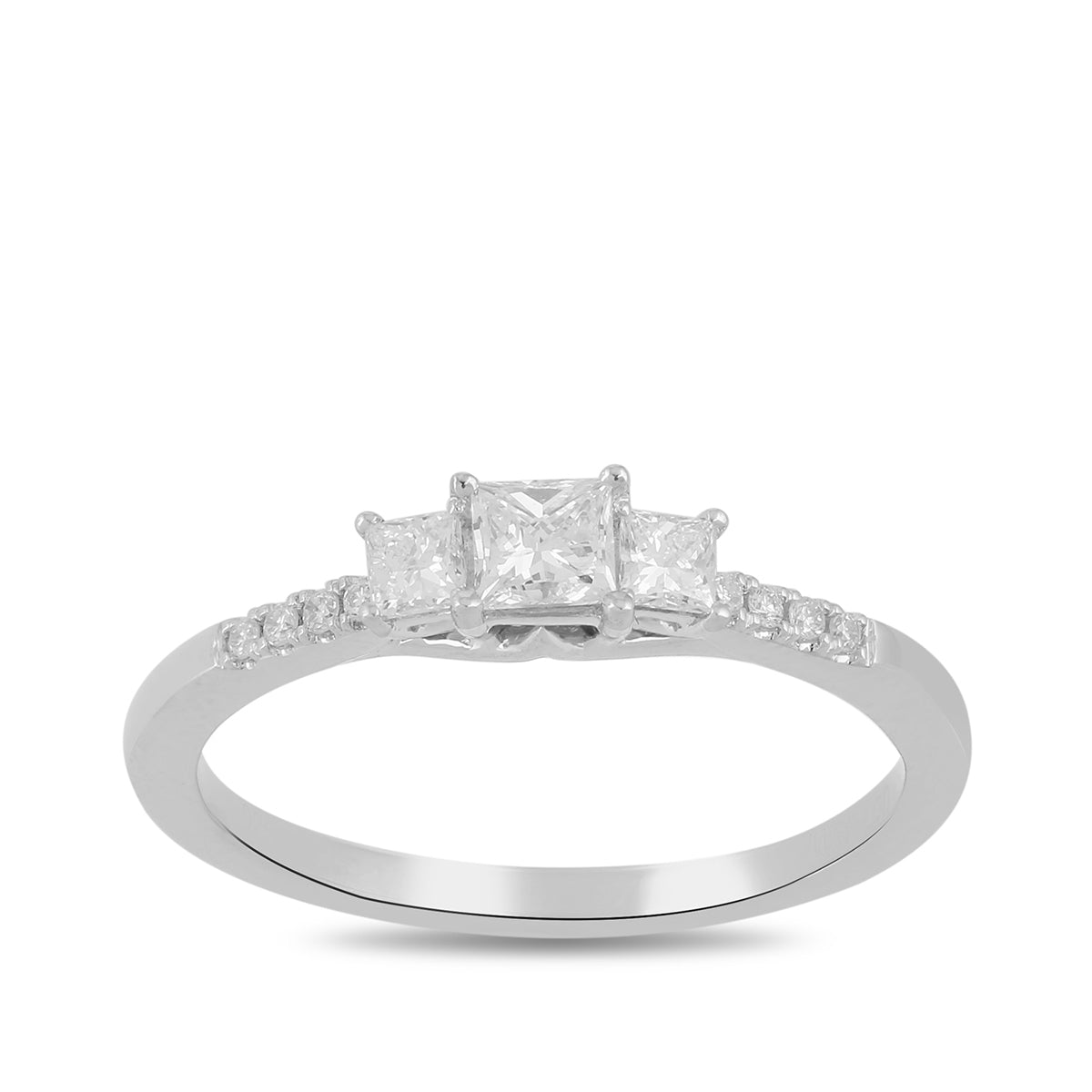 Adamante 3/4 ct. tw. Lab-Grown Princess Cut Diamond Trio Engagement Ring in 14K White Gold